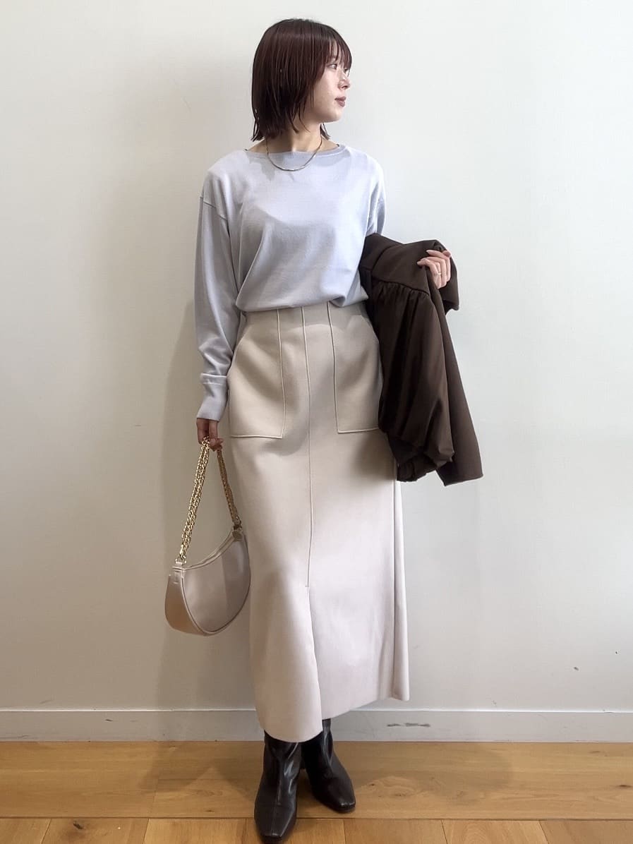RINAさんの「OPAQUE.CLIP｜ウールライクペプラムドッキングアウター【洗濯機洗い可】」を使ったコーディネート