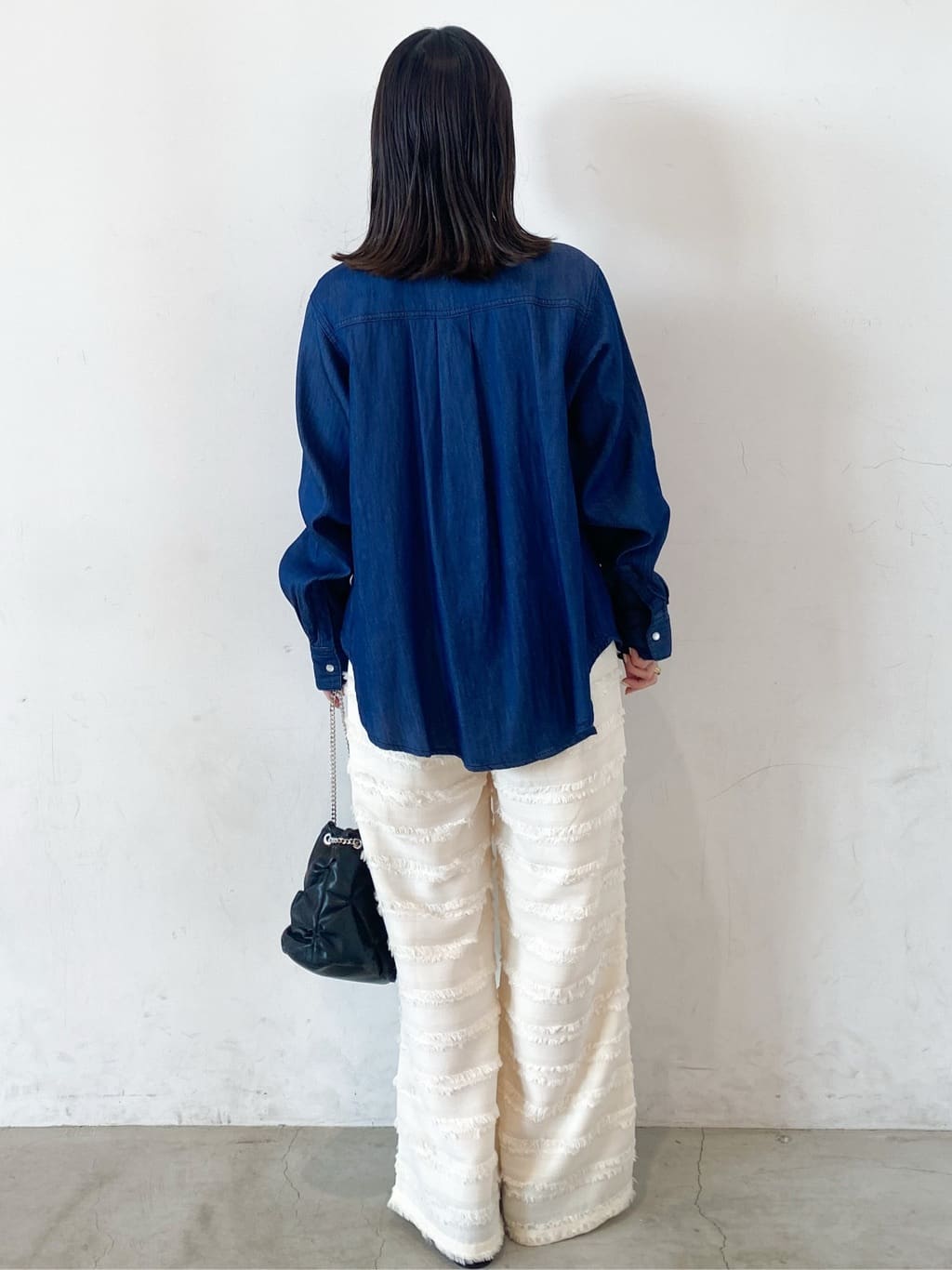 haruさんの「OPAQUE.CLIP｜フリンジボーダージャカードワイドパンツ【洗濯機洗い可】」を使ったコーディネート