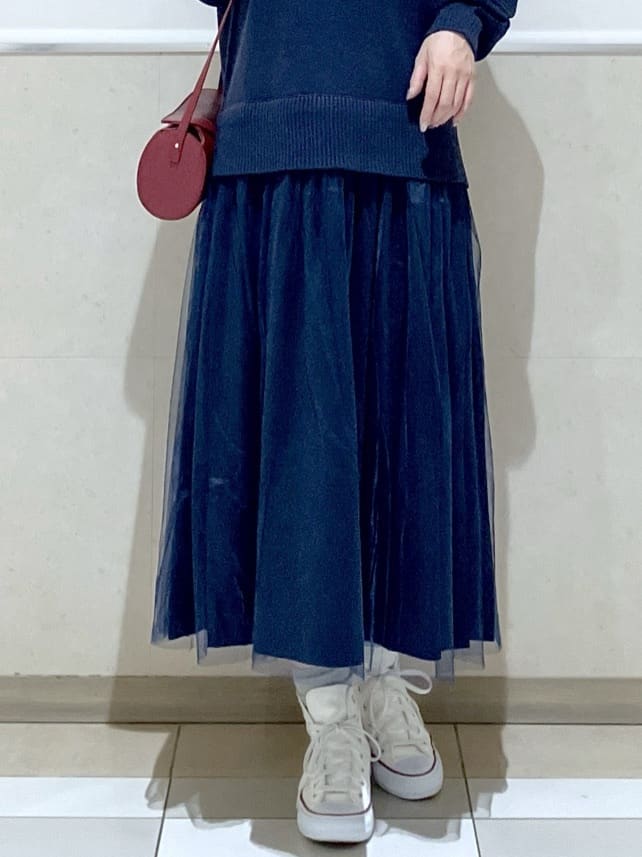 eriko さんの「Dessin｜【洗える】ニットチュールドッキングワンピース」を使ったコーディネート