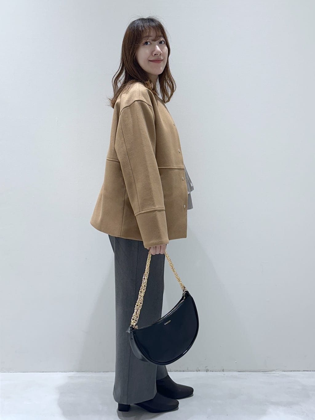 yukaさんの「OPAQUE.CLIP｜ウールライクメルトンノーカラーコート【洗濯機洗い可】」を使ったコーディネート