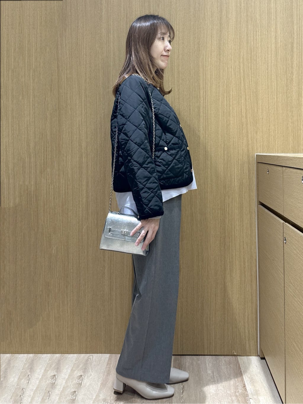 yukaさんの「OPAQUE.CLIP｜撥水キルティングノーカラージャケット【洗濯機洗い可】」を使ったコーディネート
