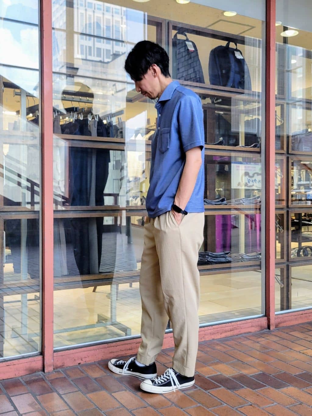 piroyaさんの「TAKEO KIKUCHI｜【抗菌防臭／9色5サイズ展開】ハニカムメランジ ポロシャツ」を使ったコーディネート
