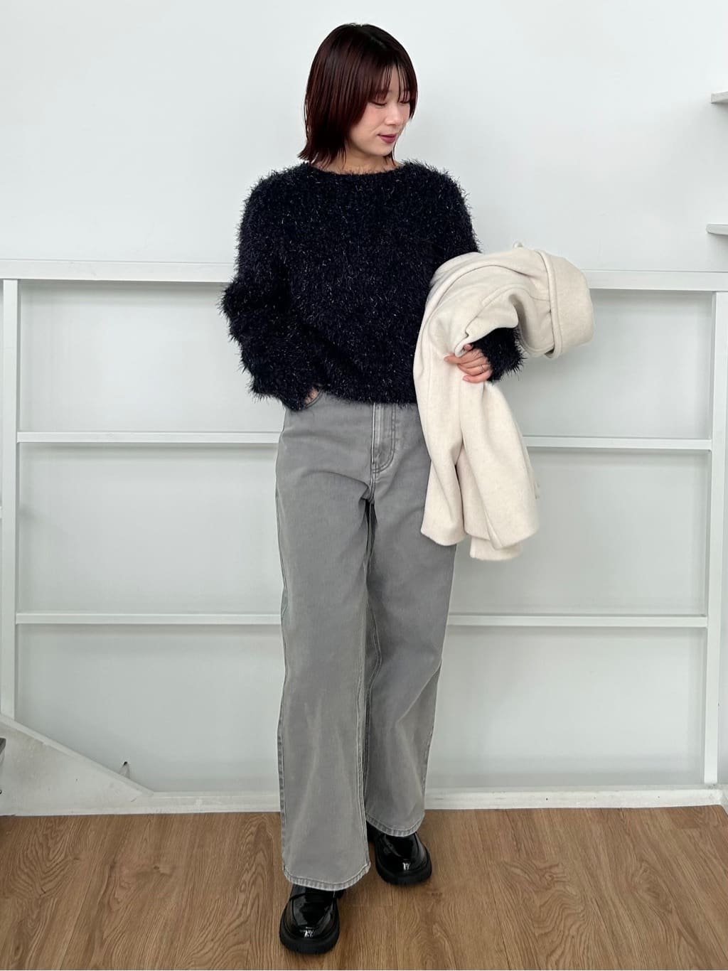 RINAさんの「OPAQUE.CLIP｜シャギーラメニット【洗濯機OK】」を使ったコーディネート