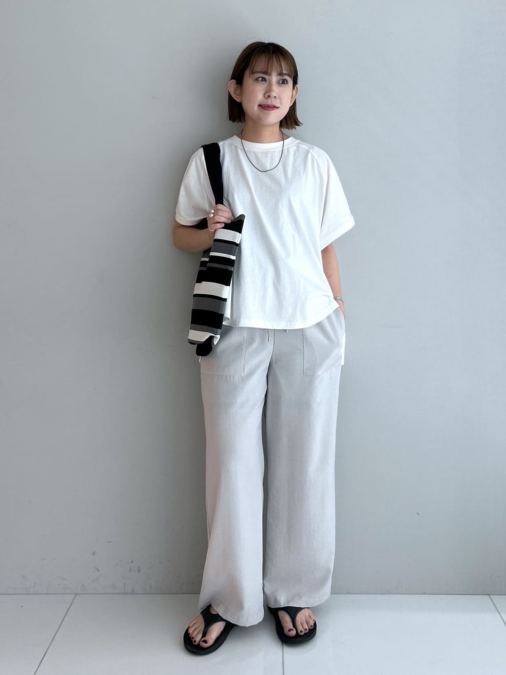 Hirokaさんの「Dessin｜【マシンウォッシャブル・A4収納可】ランダムボーダーニットBAG」を使ったコーディネート
