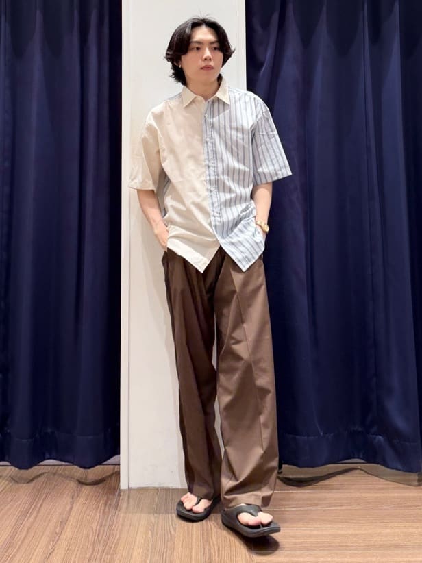 Tightさんの「THE SHOP TK｜ブロードパネルストライプ 半袖シャツ 洗濯機OK／サスティナブル素材」を使ったコーディネート
