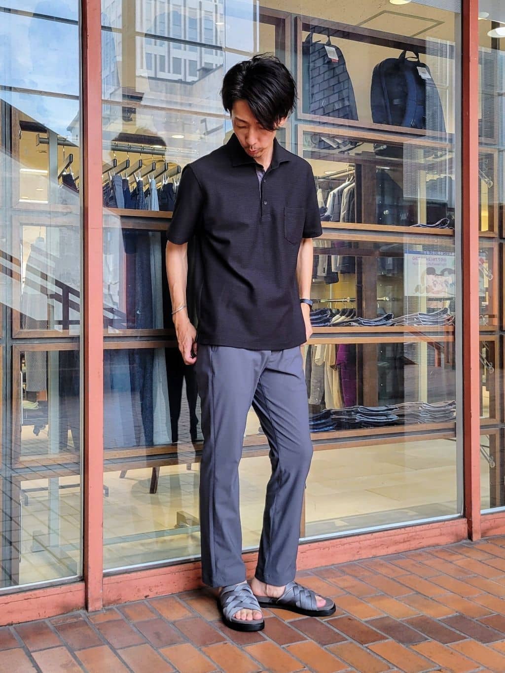 piroyaさんの「TAKEO KIKUCHI｜【抗菌防臭／9色5サイズ展開】ハニカムメランジ ポロシャツ」を使ったコーディネート