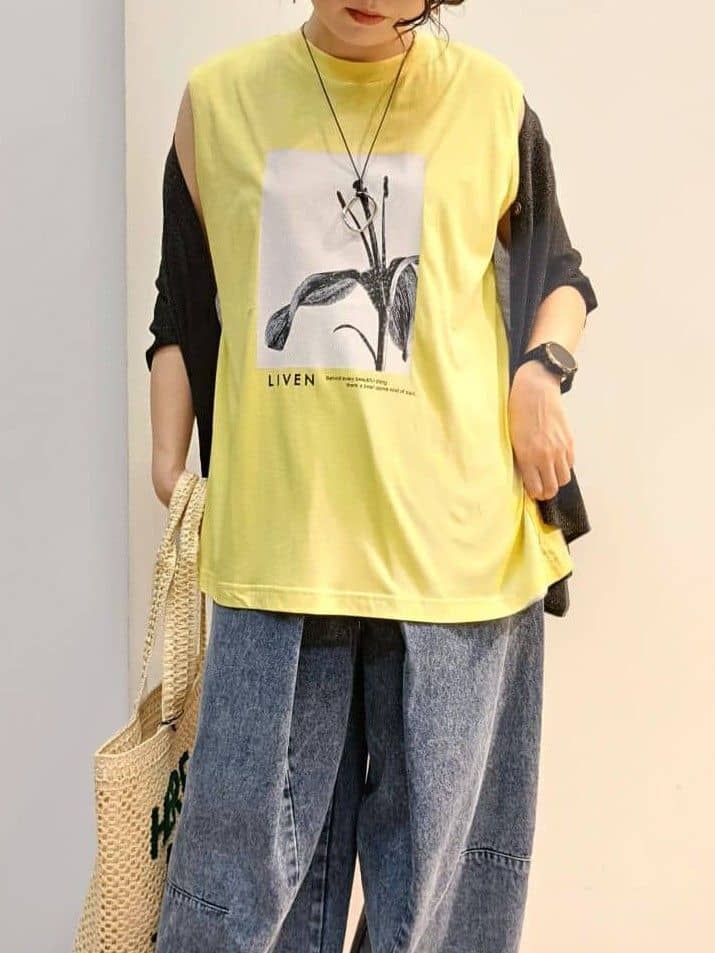 あんさんの「THE SHOP TK｜異素材切替フォトプリントTシャツ【洗える】」を使ったコーディネート