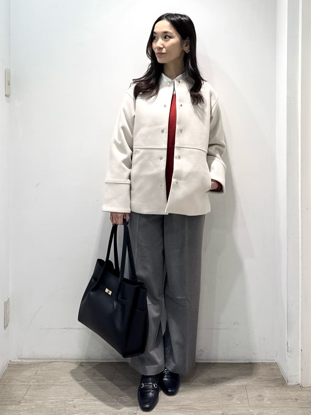 yuicciさんの「OPAQUE.CLIP｜ウールライクメルトンノーカラーコート【洗濯機洗い可】」を使ったコーディネート