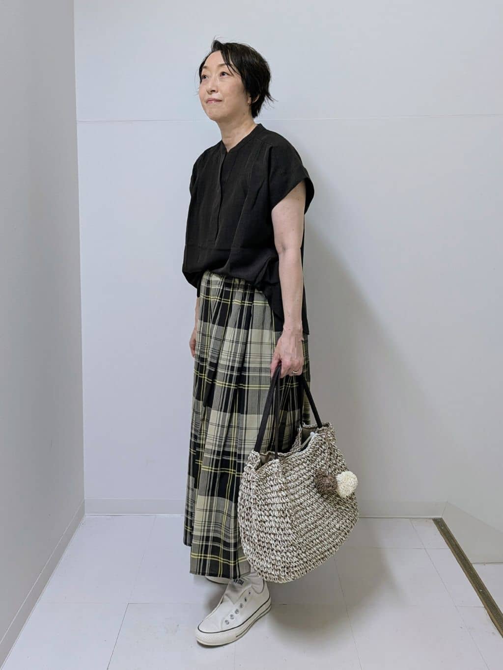 Asaさんの「Dessin｜【2点セット/ウエストゴム/洗える】スキッパ―シャツ＆ストレートパンツセット」を使ったコーディネート