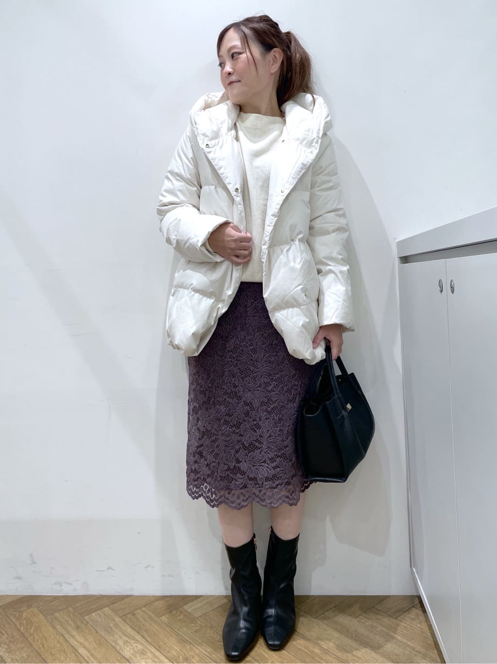 Junさんの「index｜撥水フードミドルダウンコート【防風／抗菌防臭／洗濯機OK】《S～LL》」を使ったコーディネート