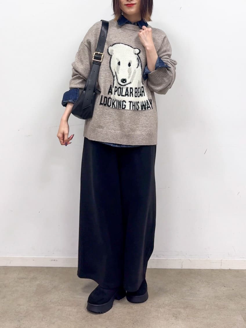 𝐜𝐡𝐢𝐤𝐚さんの「SHOO･LA･RUE｜【旭山動物園応援商品】ゆるアニマル ふわふわジャカードニット」を使ったコーディネート
