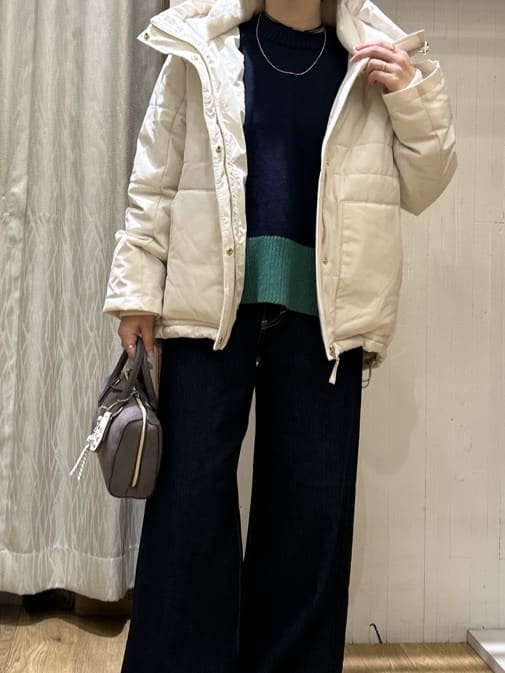 ga_riさんの「THE SHOP TK｜【すっきり見えシルエット】上品ふわもこ中綿ブルゾン」を使ったコーディネート