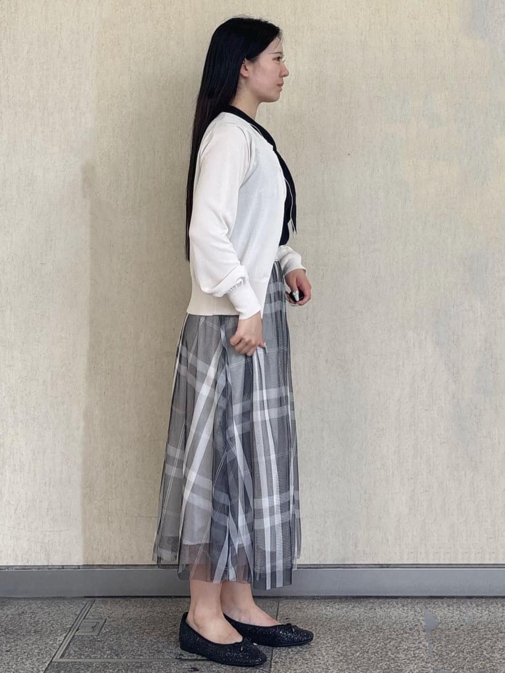 ささんの「OPAQUE.CLIP｜フレアスリーブボウタイニット【洗濯機洗い可／接触冷感／抗ピル】」を使ったコーディネート