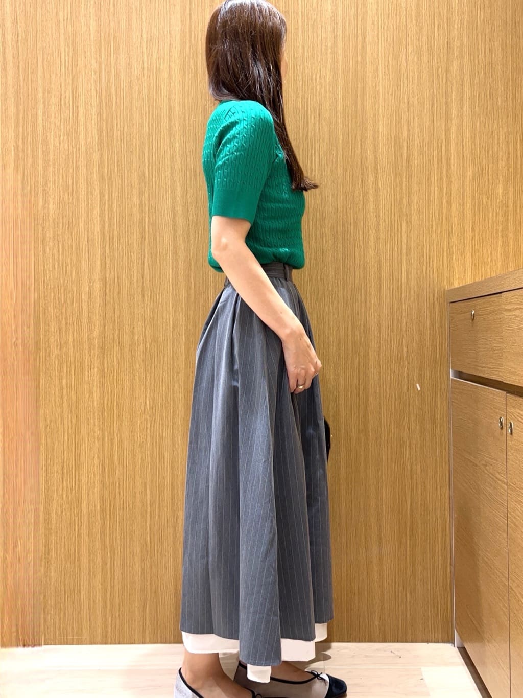 maiさんの「OPAQUE.CLIP｜ケーブルハーフスリーブニット【UVケア／洗濯機OK】《6col／S～LL》」を使ったコーディネート