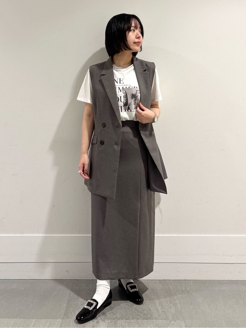 モエカさんの「UNTITLED｜【セットアップ可/洗える】スラブテーラードカラージレ」を使ったコーディネート