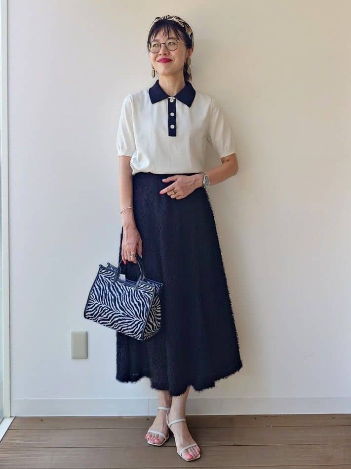 MUTSUKOさんの「UNTITLED｜【トレンド/きれいめ】5分袖ポロニット」を使ったコーディネート