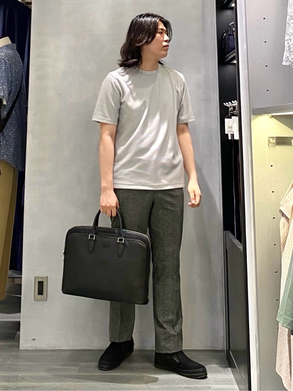 nishiさんの「TAKEO KIKUCHI｜【抗菌防臭】COOL DOTS（R）ドビープリント ジャケット」を使ったコーディネート