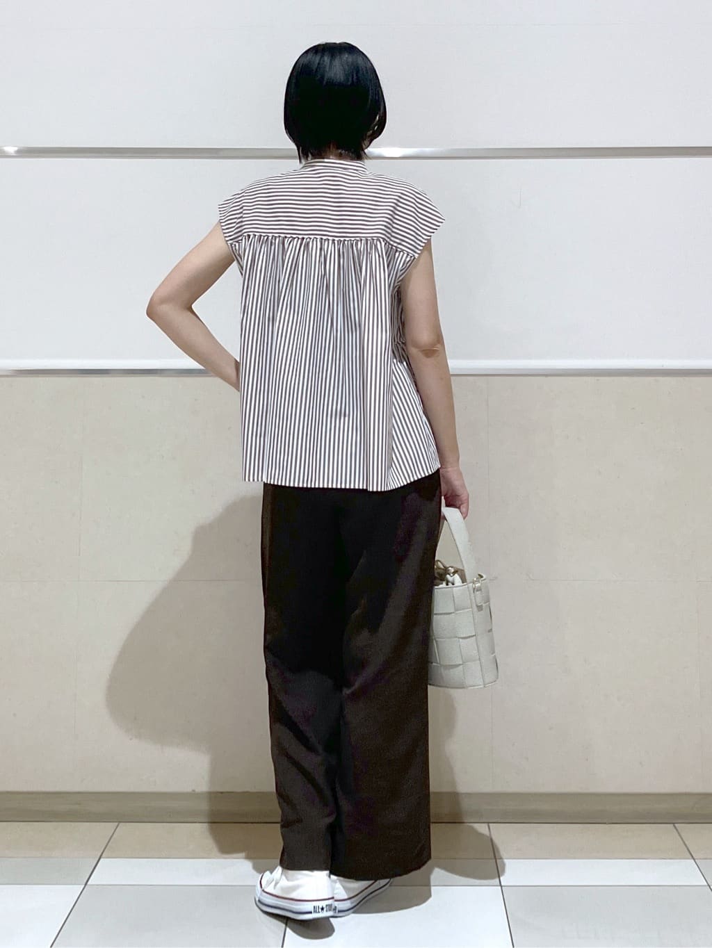 eriko さんの「Dessin｜【洗える】ストライプ柄ギャザーブラウス」を使ったコーディネート
