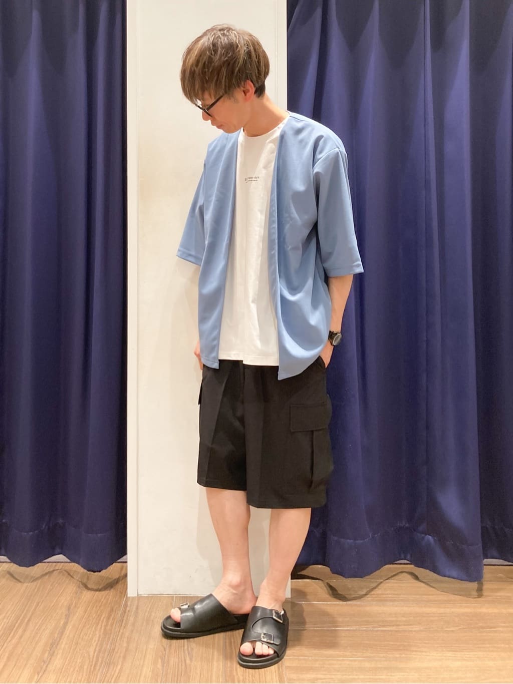 つーじーさんの「THE SHOP TK｜五分袖カーディガン+半袖Tシャツセットアイテム 洗濯機OK」を使ったコーディネート