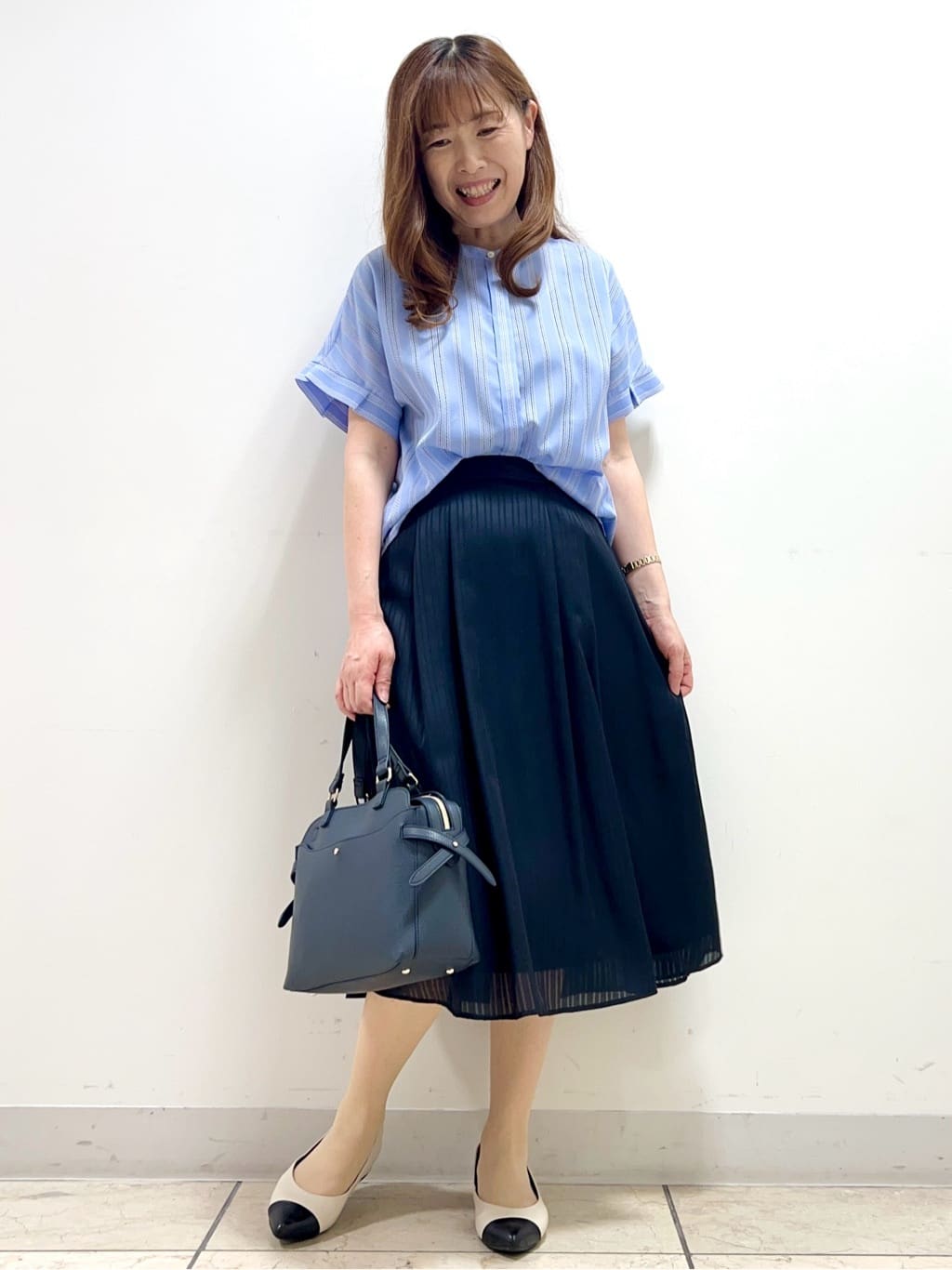yuさんの「Reflect｜【洗える】ドビーストライプブラウス」を使ったコーディネート