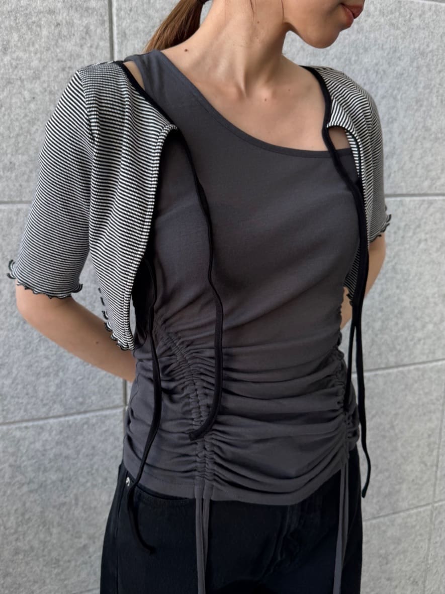 designer yukaさんの「CODE A｜chic border 2way ribbon cardigan」を使ったコーディネート