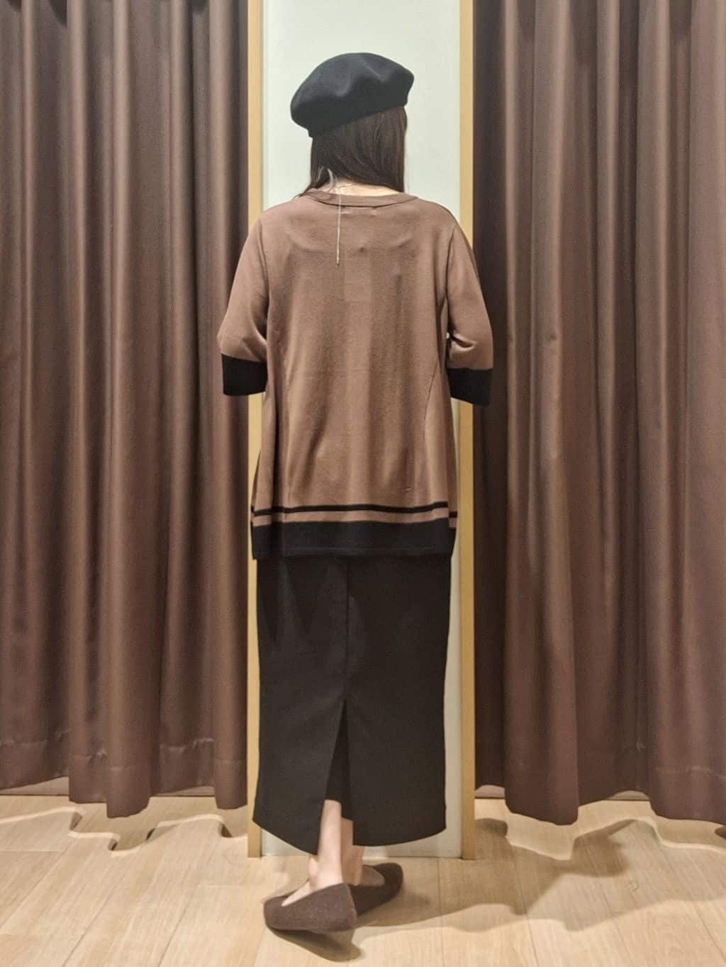 ウタさんの「grove｜涼やか体型カバー　配色シアーニットプルオーバー」を使ったコーディネート