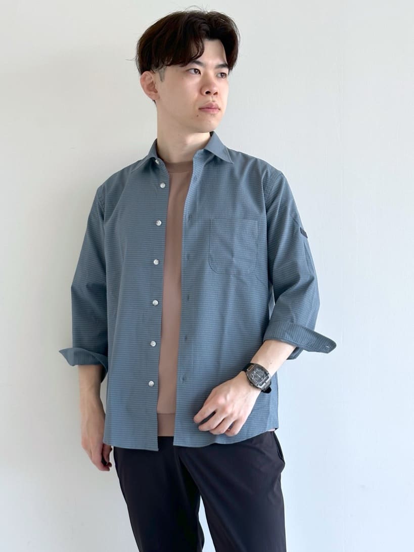 イッシーさんの「TAKEO KIKUCHI｜【COOL CITY WEAR】DotAir（R）サッカー シャツ」を使ったコーディネート