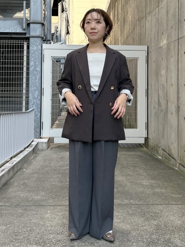 ga_riさんの「THE SHOP TK｜【今羽織るなら】ダブルブレストジャケット【セットアップ可/洗える】」を使ったコーディネート