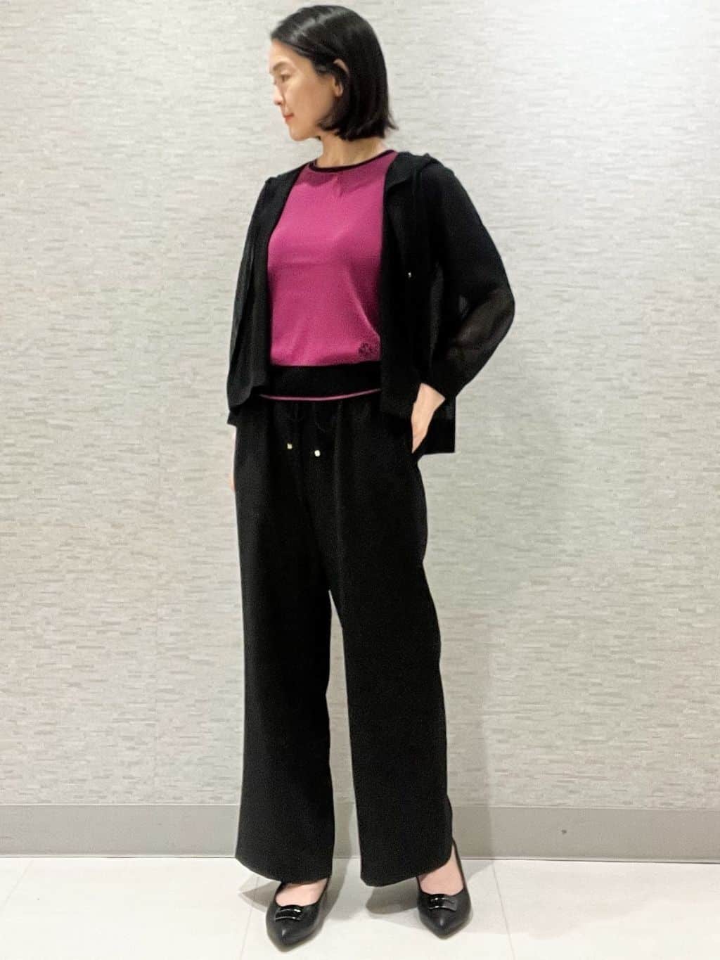 marikoさんの「Reflect｜【WEB先行カラーあり／手洗い可／アンサンブル可】バイカラー五分袖ニット」を使ったコーディネート