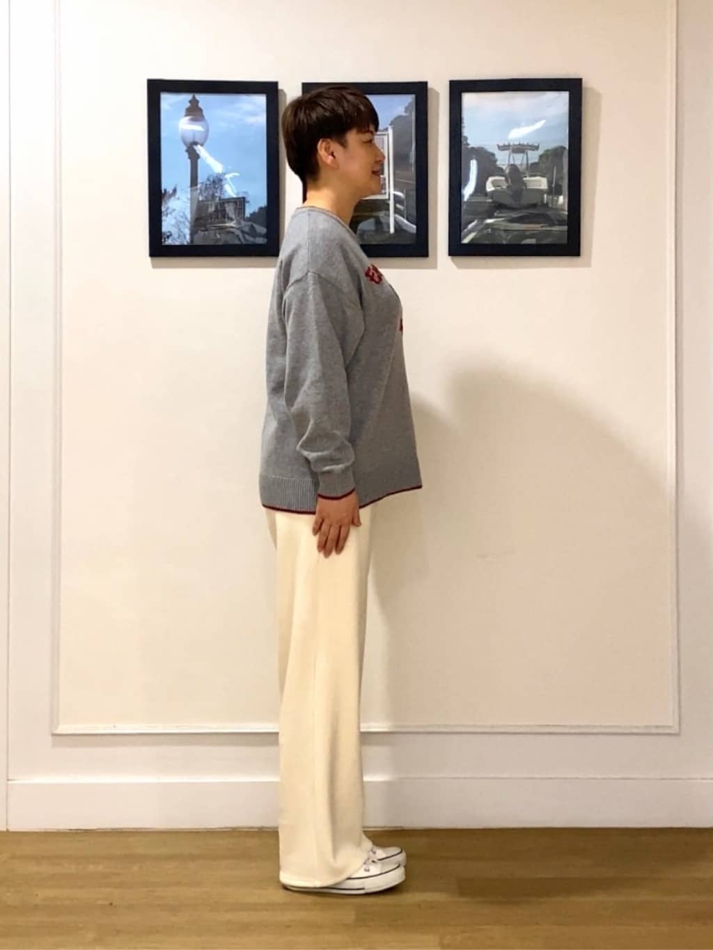 Hiroさんの「Dessin｜【洗える】ペイント風刺繍入り配色ラインニット」を使ったコーディネート