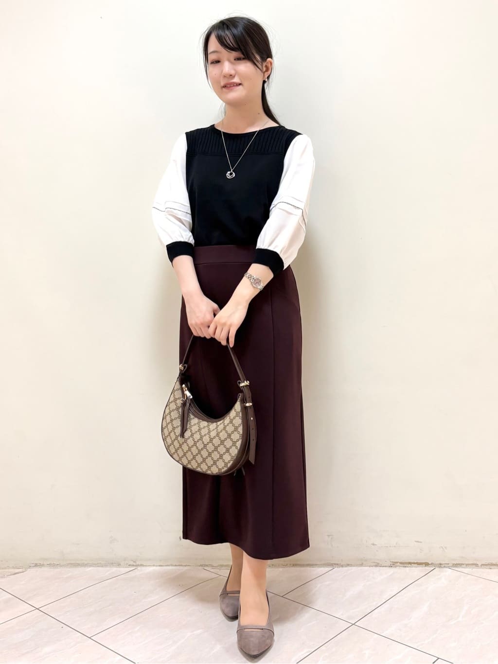 mikiさんの「Reflect｜【WEB先行カラーあり／手洗い可】ジョーゼットスリーブ&times;ニット」を使ったコーディネート