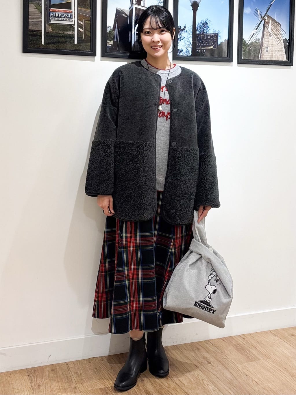 Ririkaさんの「Dessin｜【洗える】チェック柄起毛フレアスカート」を使ったコーディネート