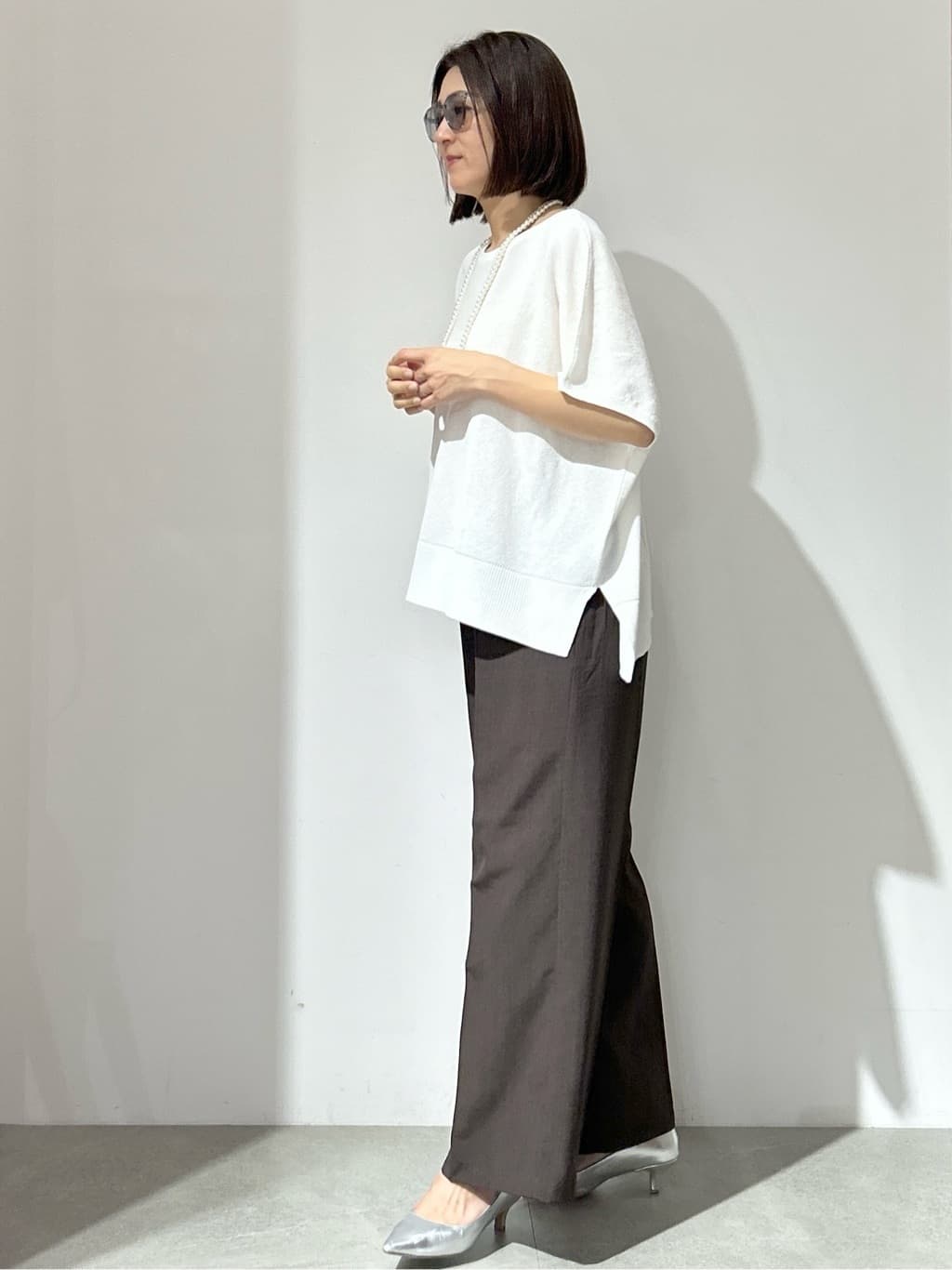 NAKAさんの「OPAQUE.CLIP｜《5色展開／S-LLサイズ》リラクシーメッシュニット【洗濯機洗い可】」を使ったコーディネート