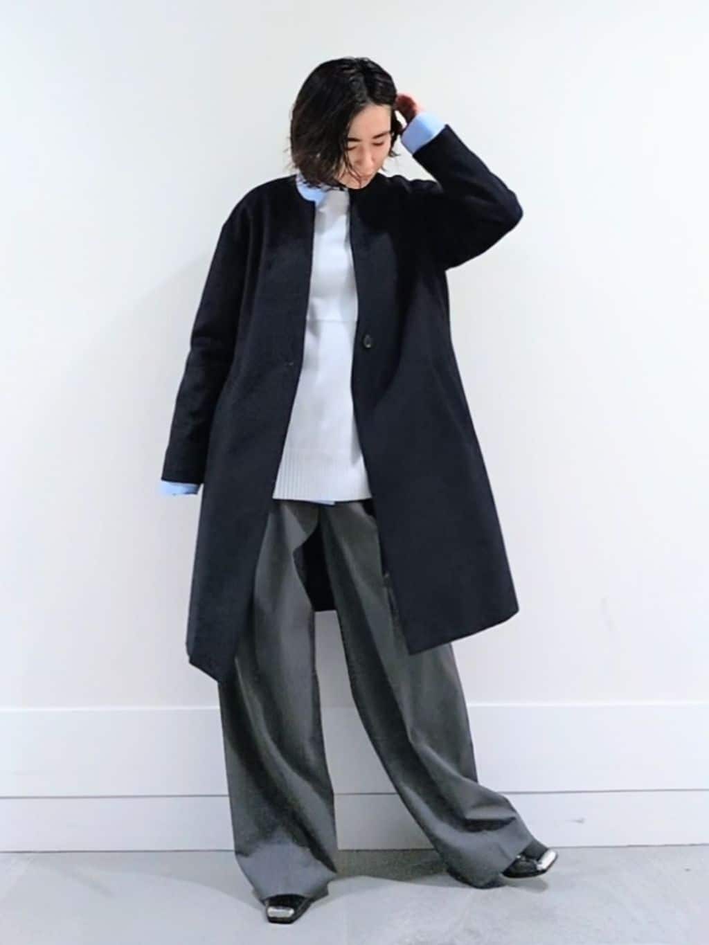 ミズタさんの「UNTITLED｜【重ね着もおすすめ/洗える】ウールカシミヤ クルーネックニット」を使ったコーディネート