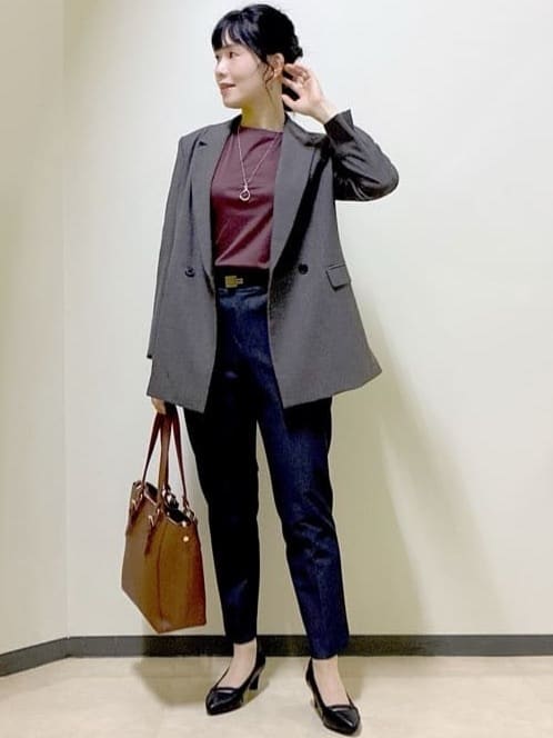  beni_gingerさんの「Reflect｜【アウターを着てもすっきり／手洗い可／インナーにおすすめ◎】六分袖プルオーバージャージ」を使ったコーディネート