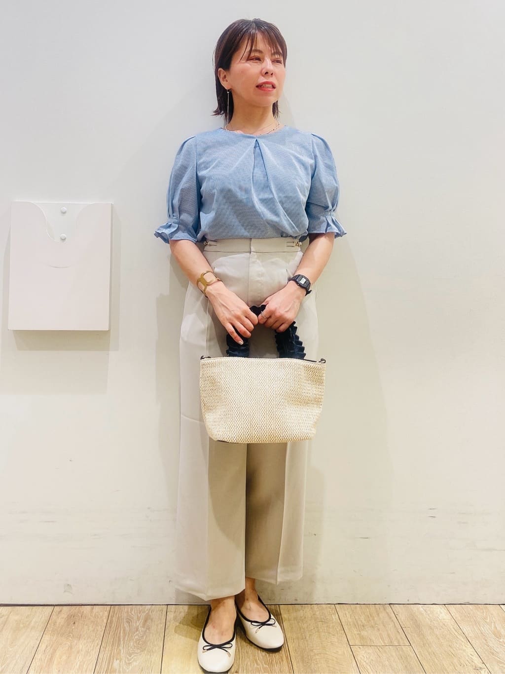 YUKOさんの「index｜ストライプジャージタックスリーブトップス【吸水速乾／洗濯機洗い可】」を使ったコーディネート