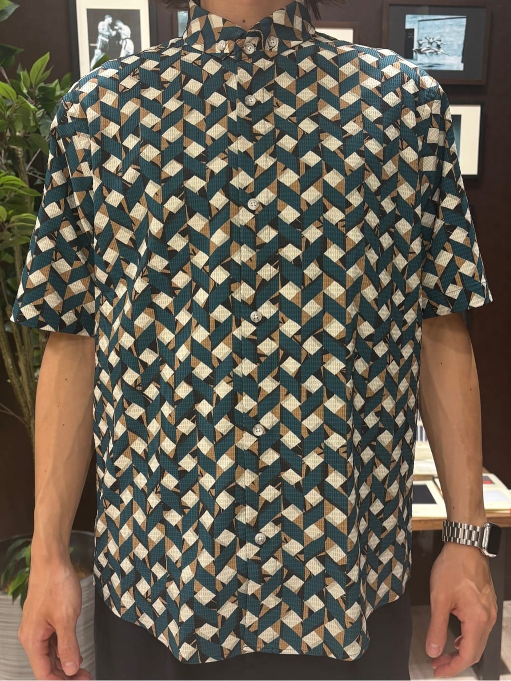 Kaiさんの「TAKEO KIKUCHI｜【COOL CITY WEAR】籠目アート柄 サッカーシャツ /通気性」を使ったコーディネート