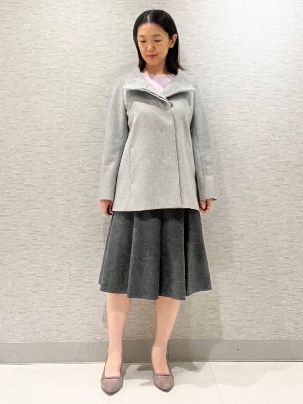 marikoさんの「Reflect｜【SS-4Lサイズ／衿が顔に当たらない◎】スタンドネックミドルコート」を使ったコーディネート