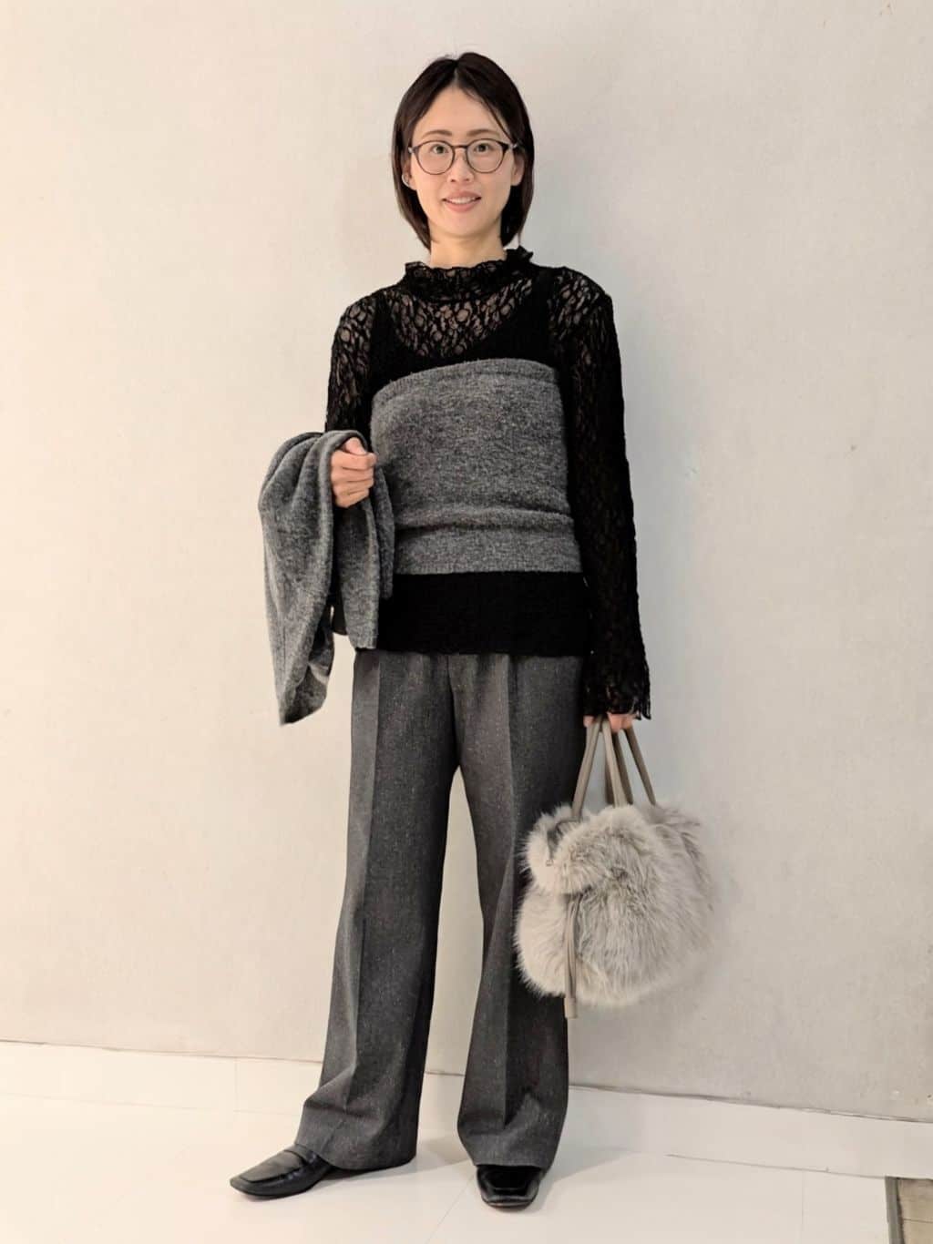 yukariさんの「UNTITLED｜【ワイド/後ろゴム/シーズンレス】シルクネップツイードパンツ」を使ったコーディネート