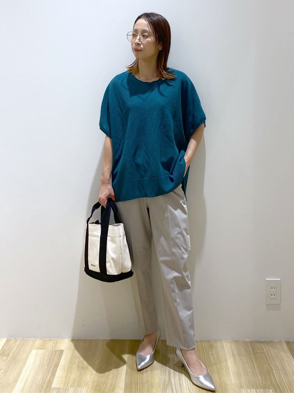 えりさんの「OPAQUE.CLIP｜《5色展開／S-LLサイズ》リラクシーメッシュニット【洗濯機洗い可】」を使ったコーディネート