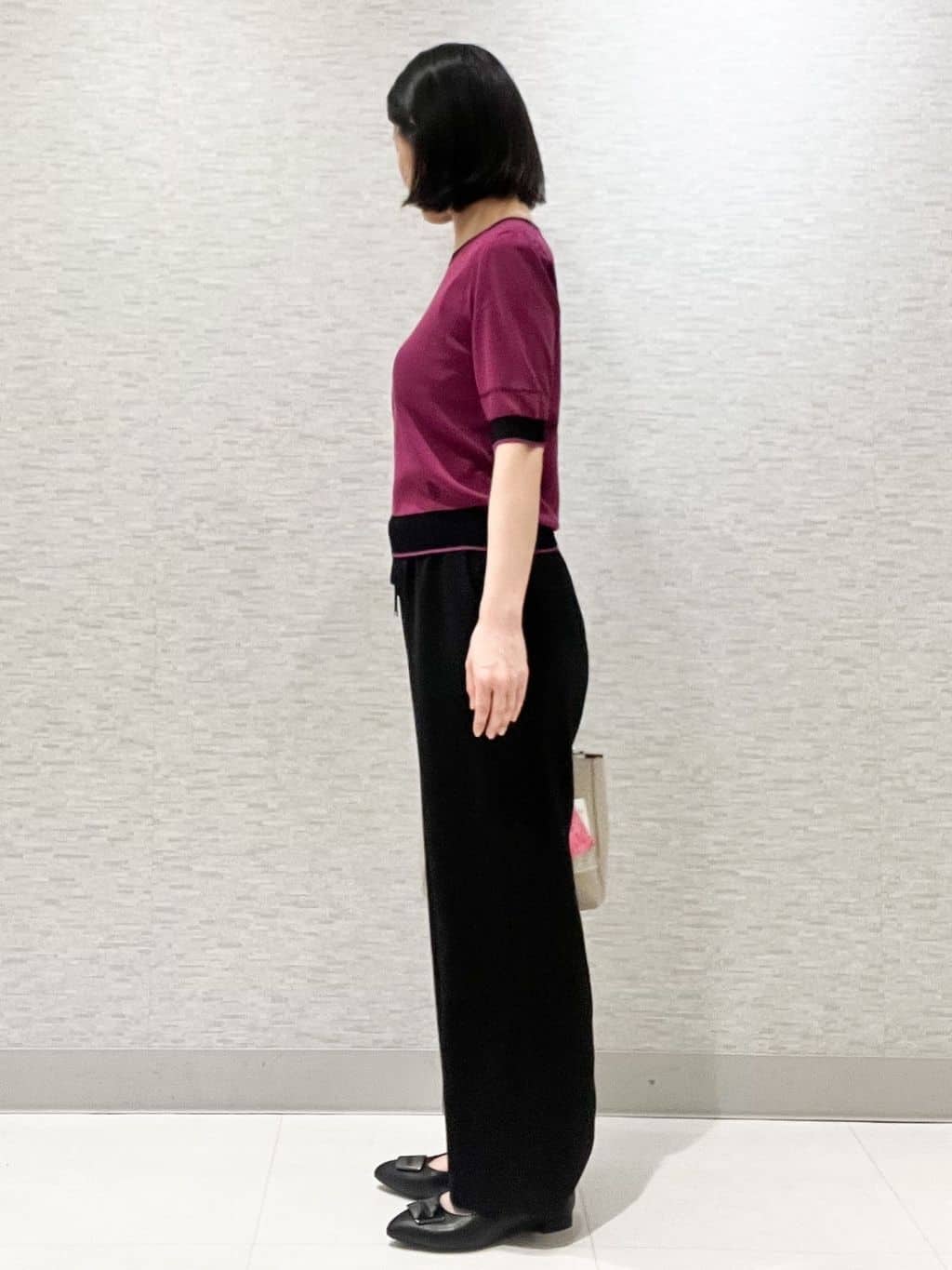 marikoさんの「Reflect｜【WEB先行カラーあり／手洗い可／アンサンブル可】バイカラー五分袖ニット」を使ったコーディネート