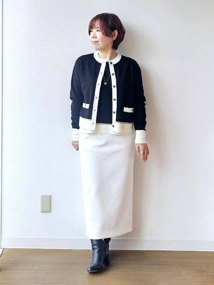 やじまさんの「UNTITLED｜【アンサンブル可/ジャケット風】ウールミラノリブカーディガン」を使ったコーディネート