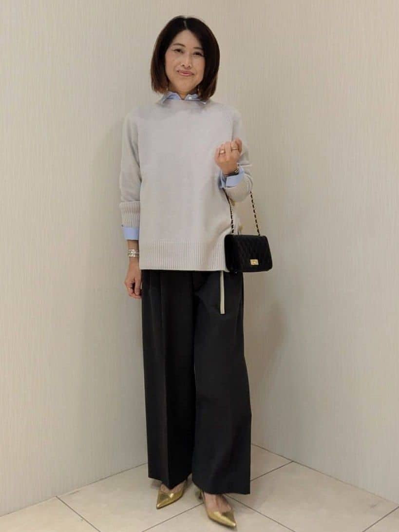 u-macoさんの「UNTITLED｜【重ね着もおすすめ/洗える】ウールカシミヤ クルーネックニット」を使ったコーディネート