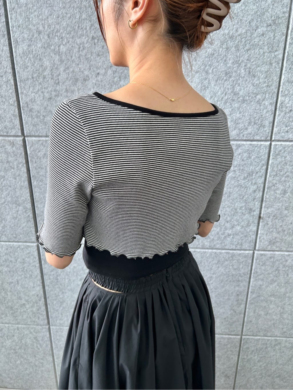 harunaさんの「CODE A｜chic border 2way ribbon cardigan」を使ったコーディネート