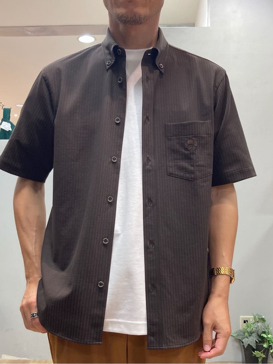 シュンさんの「TAKEO KIKUCHI｜【COOL CITY WEAR】ストライプジャージ ボタンダウンシャツ /接触冷感」を使ったコーディネート