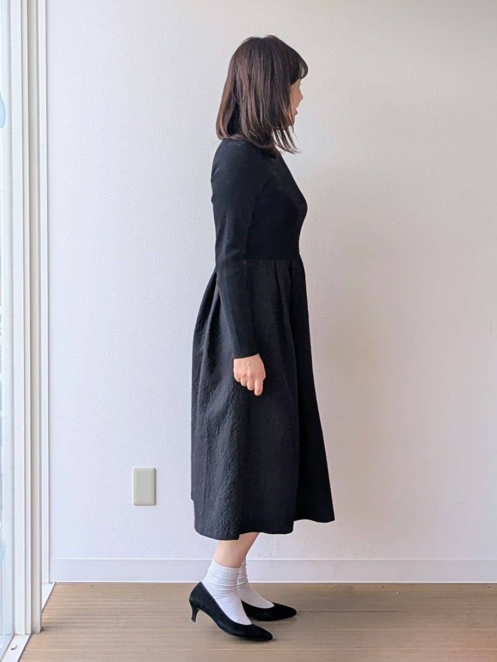 なみきさんの「UNTITLED｜【大人フェミニン/トレンド】ニット&times;ジャカード ドッキングワンピース」を使ったコーディネート