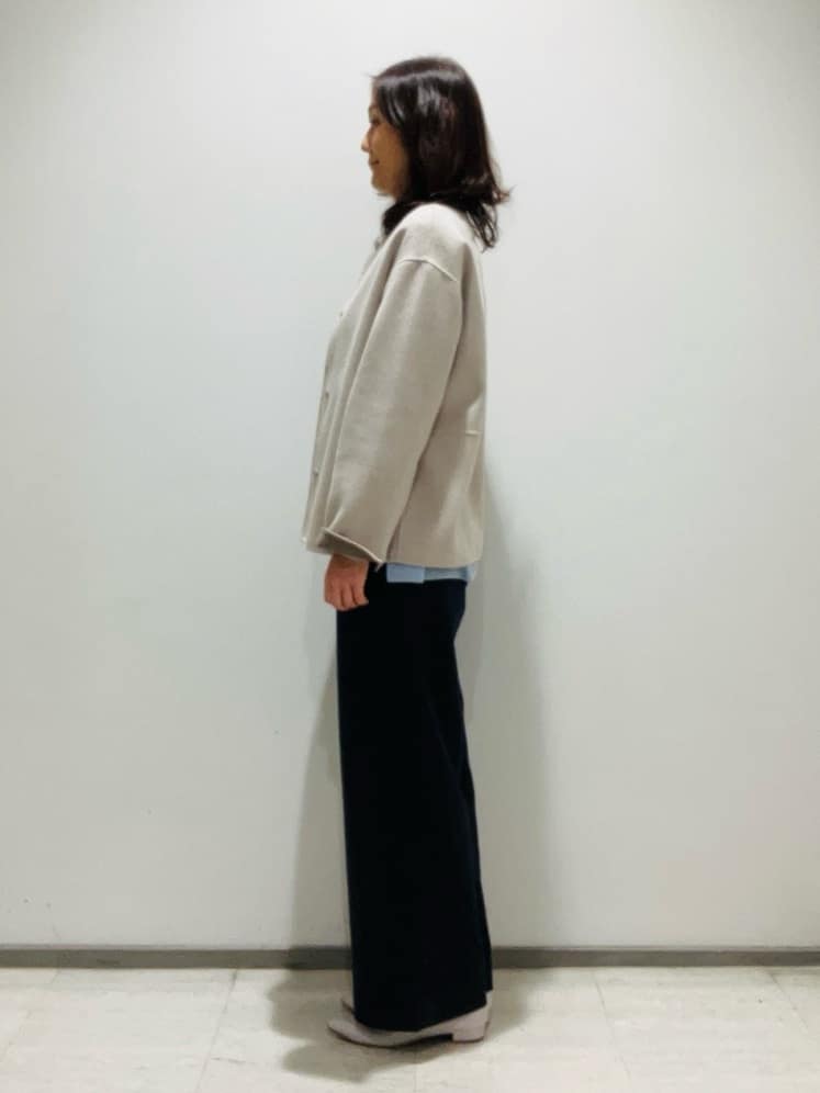 fujiさんの「INDIVI｜【配色デザイン／ショート丈】ウールリバー ノーカラーコート」を使ったコーディネート