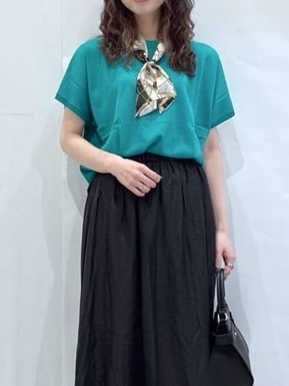 komaさんの「OPAQUE.CLIP｜麻混シアーギャザーフレアスカート【洗濯機洗い可】」を使ったコーディネート