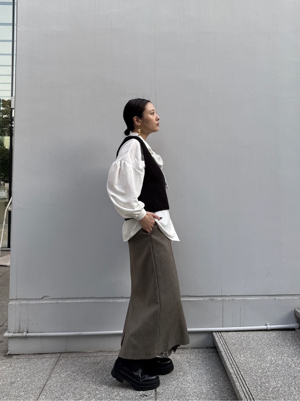 ayanoさんの「INDIVI｜ガンクラブチェックタイトスカート」を使ったコーディネート
