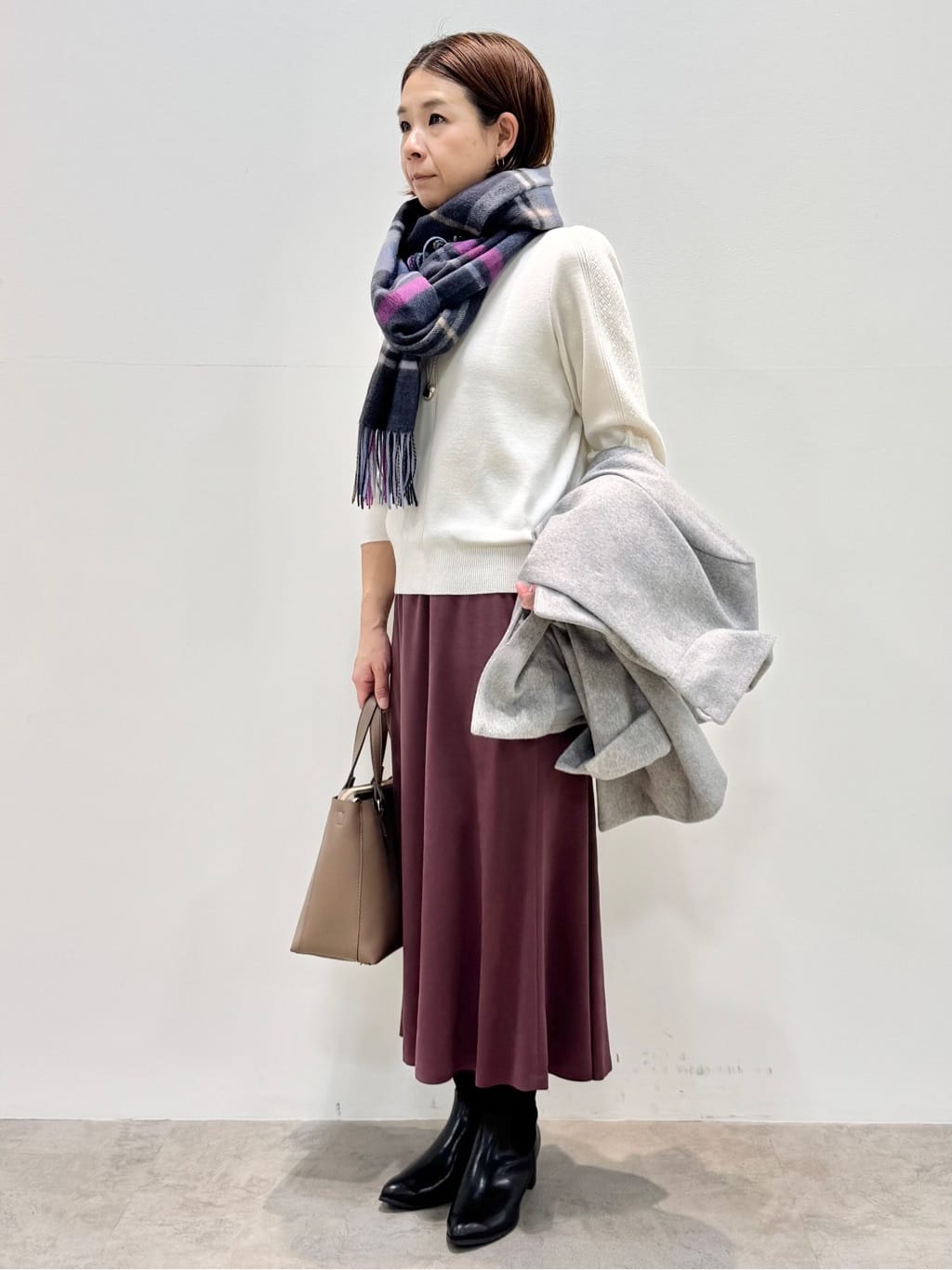 koyaさんの「Reflect｜【SS-4Lサイズ／衿が顔に当たらない◎】スタンドネックミドルコート」を使ったコーディネート